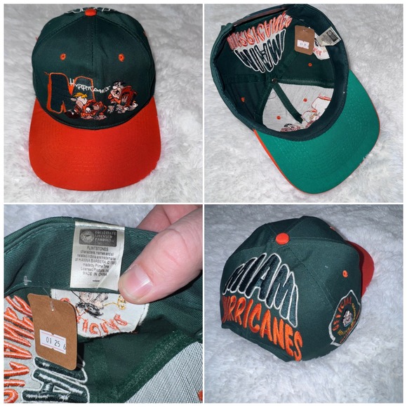 Other - Miami Hurricanes Flintstones Embroidered Snapback Hat Green Orange Men vintage